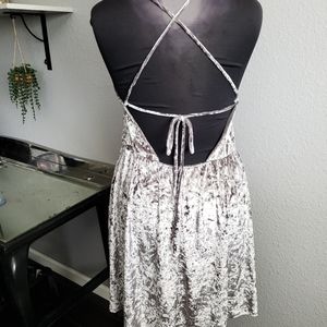 Silver velvet mini dress with Strappy back
